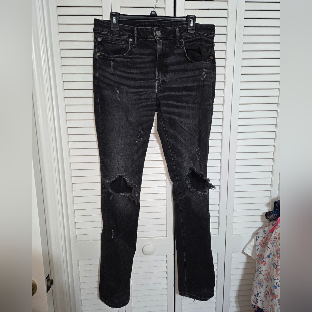 American Eagle Airflex Men's 34 Distressed Black Jeans